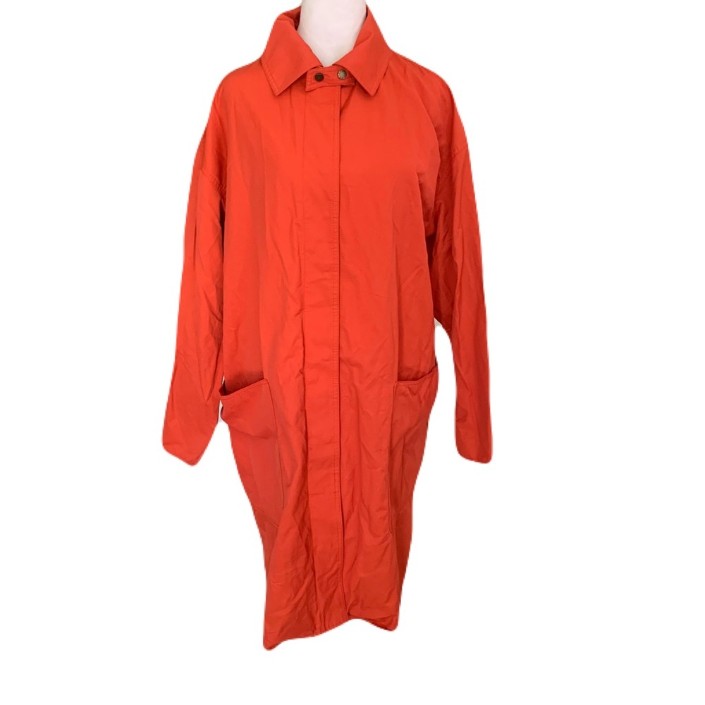 Vintage Ramosport Paris Women’s Colorful Orange Snap Longline Trench Style Coat